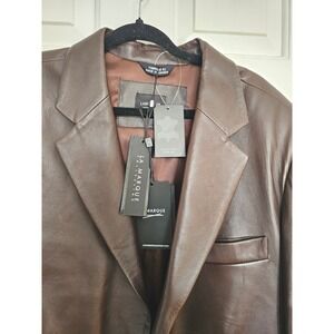LAMARQUE Men's Brown Genuine Leather Blazer Jacket Size 48T 4XL Made in Canada